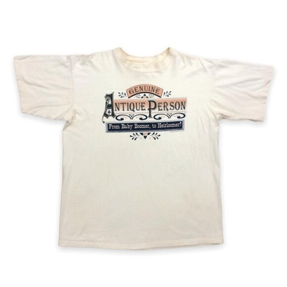 Vintage 1990s Genuine Antique Person White Short Sleeve Graphic Tee - Picture 1 of 4